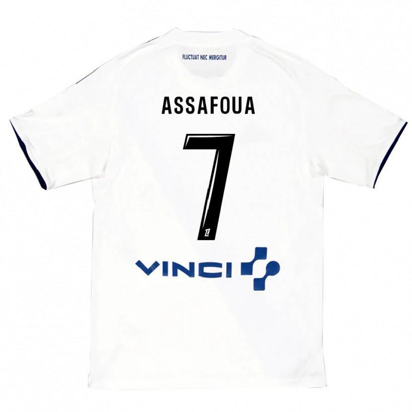Danxen Enfant Maillot Nolhan Assafoua #7 Blanc Bleu Tenues Extérieur 2025/26 T-Shirt