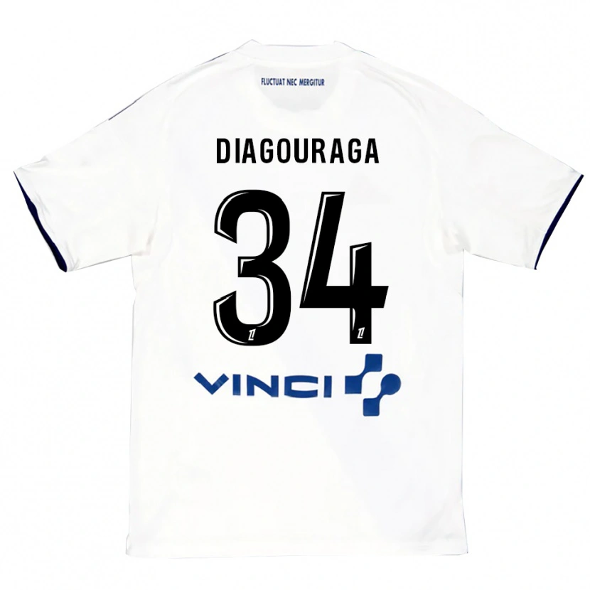 Danxen Enfant Maillot Djibril Diagouraga #34 Blanc Bleu Tenues Extérieur 2025/26 T-Shirt