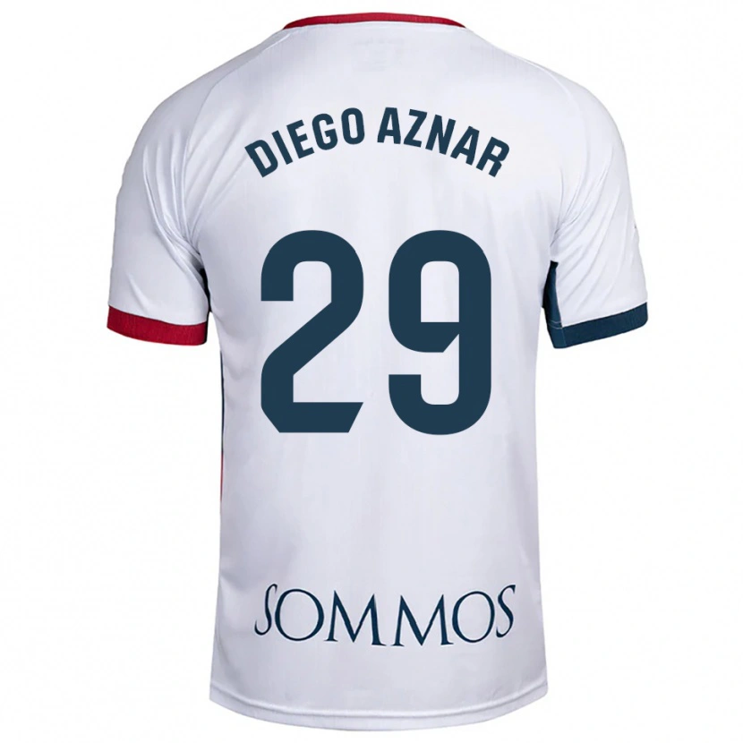 Danxen Enfant Maillot Diego Aznar #29 Blanc Rouge Tenues Extérieur 2025/26 T-Shirt