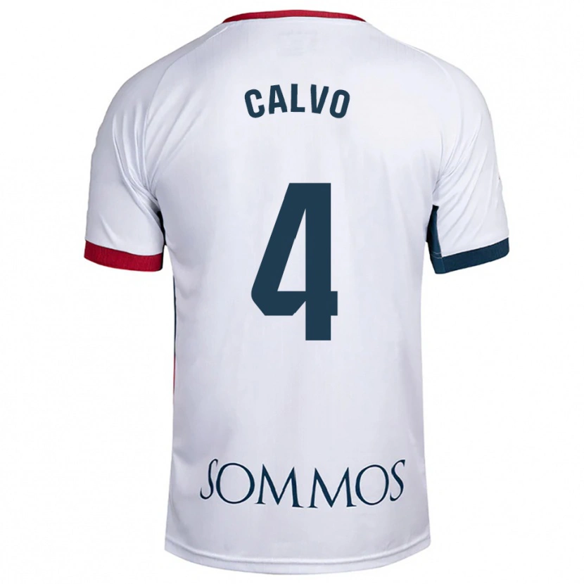 Danxen Enfant Maillot Álex Calvo #4 Blanc Rouge Tenues Extérieur 2025/26 T-Shirt