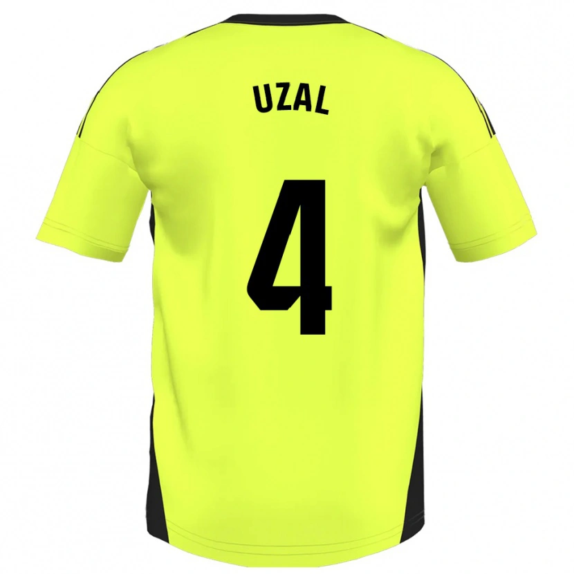 Danxen Enfant Maillot Yeray Uzal #4 Jaune Fluorescent Tenues Extérieur 2025/26 T-Shirt
