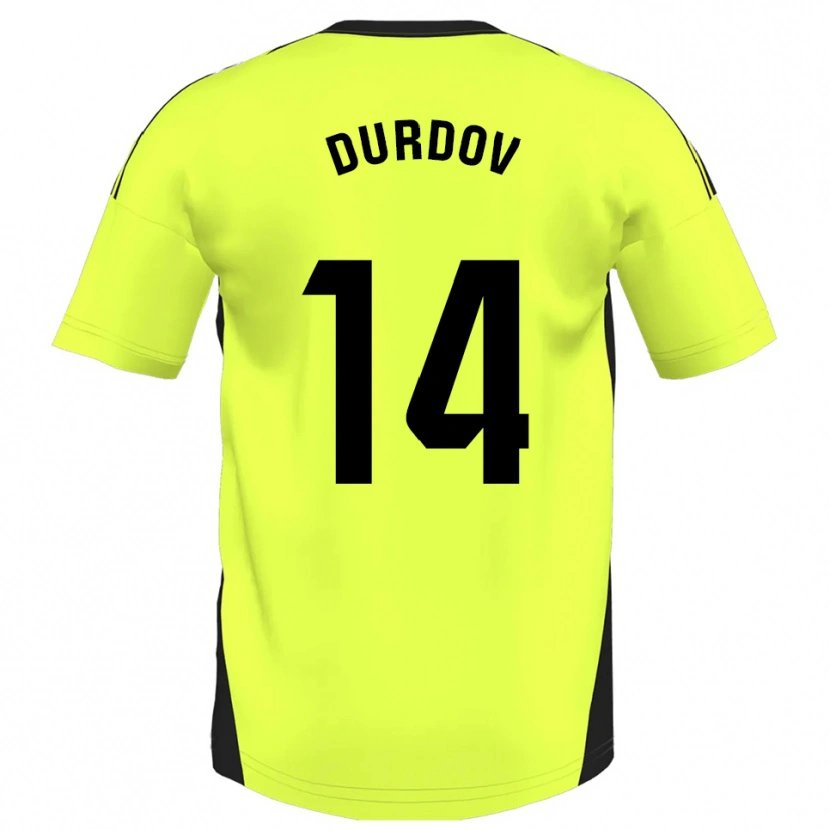 Danxen Enfant Maillot Ivan Durdov #14 Jaune Fluorescent Tenues Extérieur 2025/26 T-Shirt