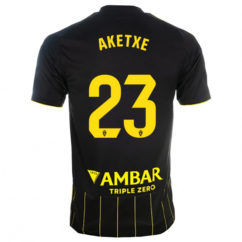 Danxen Enfant Maillot Ager Aketxe #23 Noir Jaune Tenues Extérieur 2025/26 T-Shirt