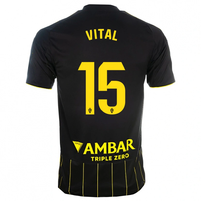 Danxen Enfant Maillot Bernardo Vital #15 Noir Jaune Tenues Extérieur 2025/26 T-Shirt