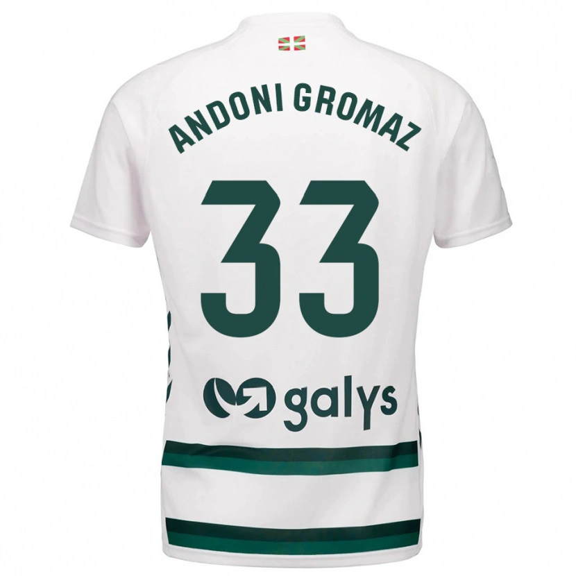 Danxen Enfant Maillot Jon Andoni Gromaz #33 Blanc Vert Tenues Extérieur 2025/26 T-Shirt
