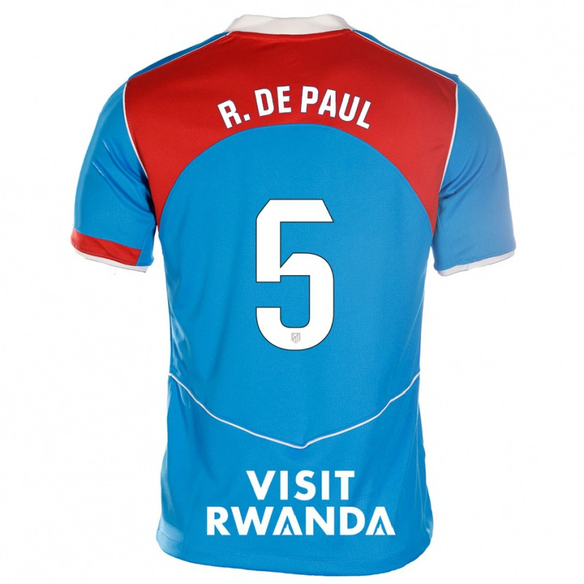 Danxen Enfant Maillot Rodrigo De Paul #5 Bleu Blanc Troisieme 2025/26 T-Shirt