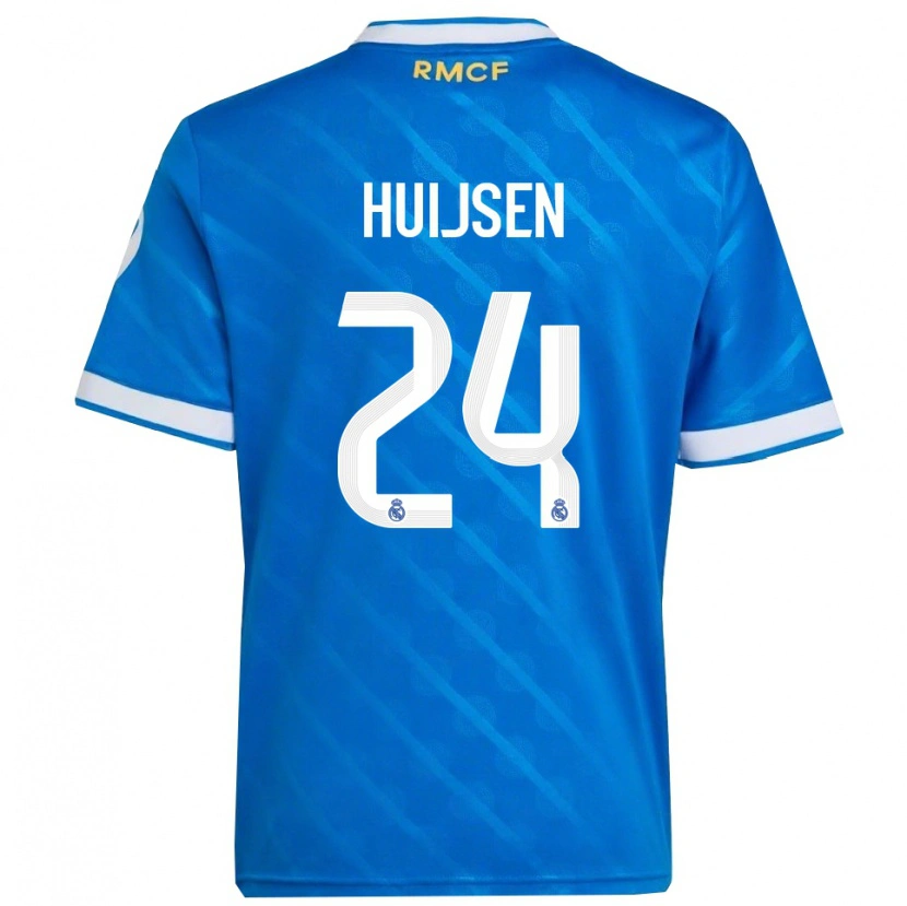 Danxen Enfant Maillot Dean Huijsen #24 Bleu Blanc Troisieme 2025/26 T-Shirt