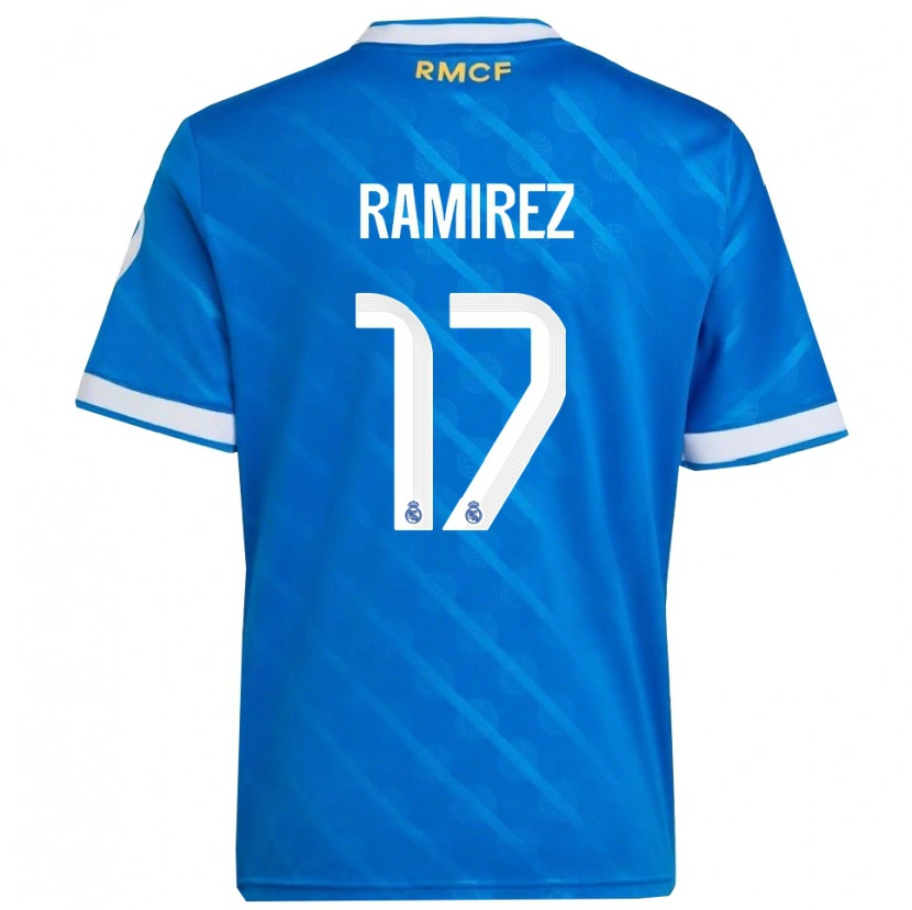 Danxen Enfant Maillot Darío Ramírez #17 Bleu Blanc Troisieme 2025/26 T-Shirt