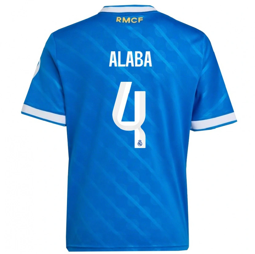 Danxen Enfant Maillot David Alaba #4 Bleu Blanc Troisieme 2025/26 T-Shirt