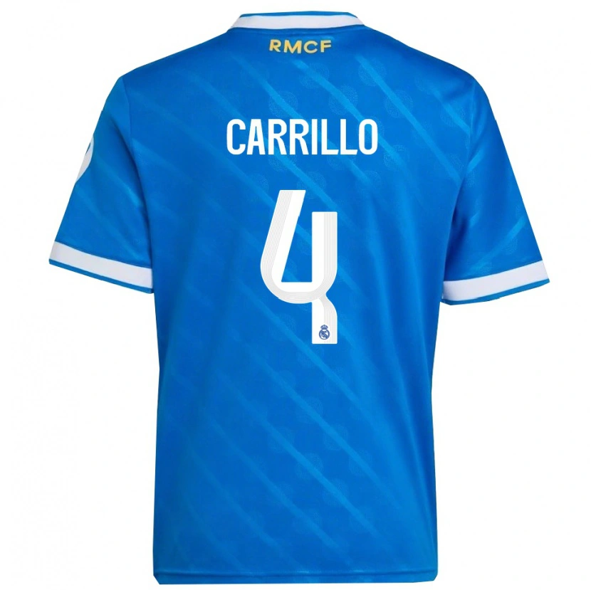 Danxen Enfant Maillot Alvaro Carrillo #4 Bleu Blanc Troisieme 2025/26 T-Shirt