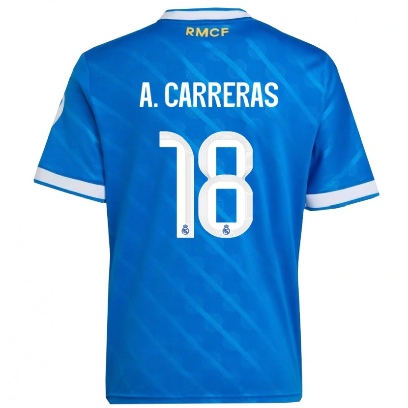 Danxen Enfant Maillot Álvaro Carreras #18 Bleu Blanc Troisieme 2025/26 T-Shirt