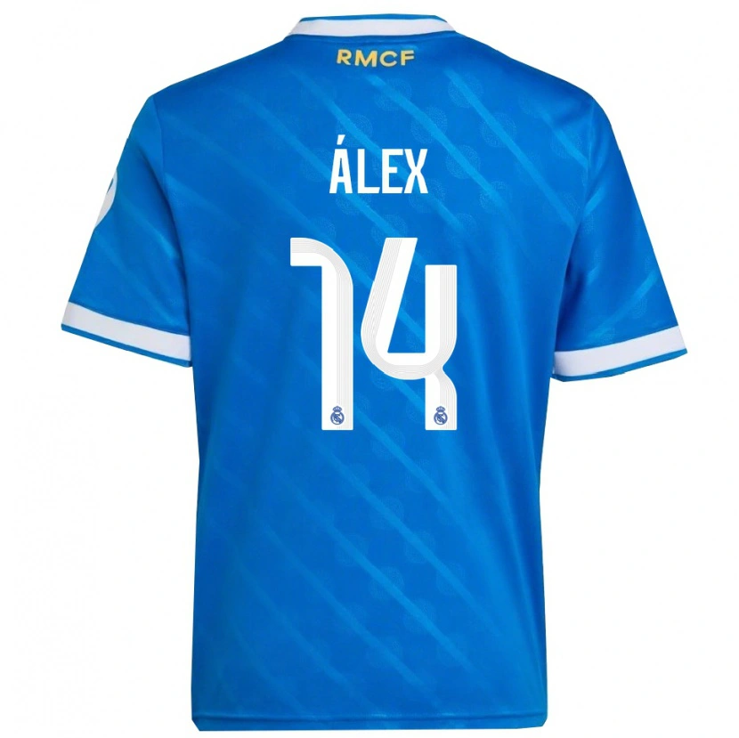 Danxen Enfant Maillot Álex Pérez #14 Bleu Blanc Troisieme 2025/26 T-Shirt