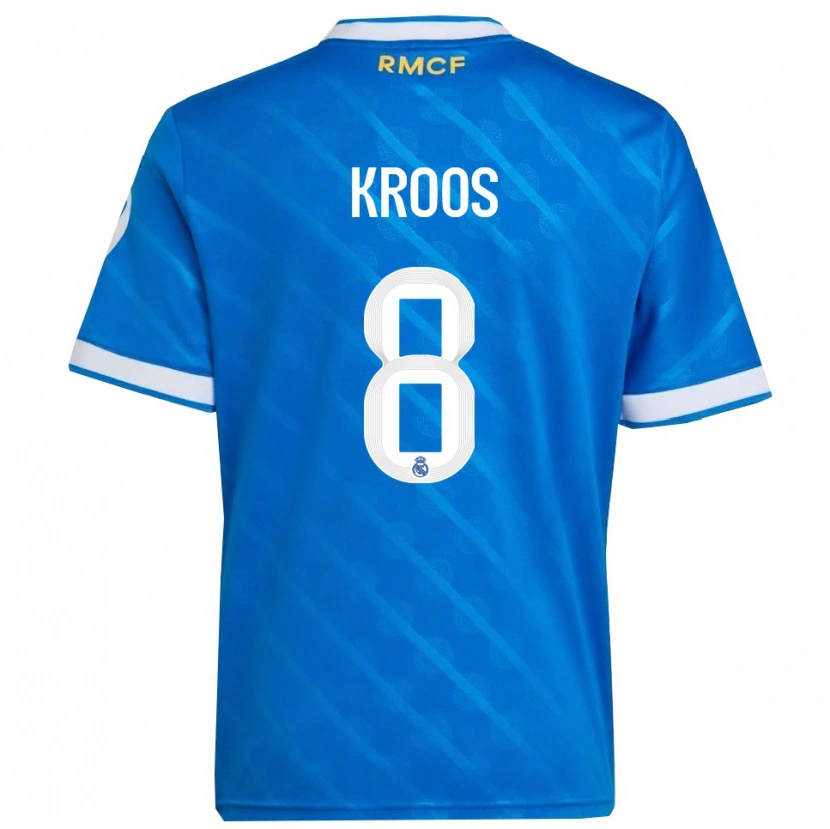 Danxen Enfant Maillot Toni Kroos #8 Bleu Blanc Troisieme 2025/26 T-Shirt