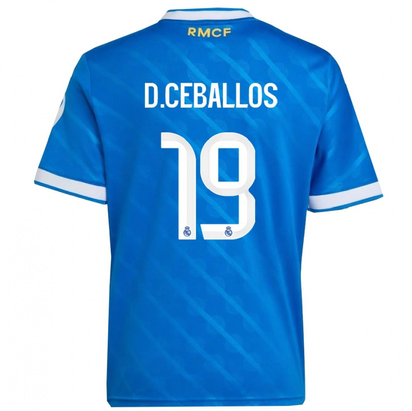 Danxen Enfant Maillot Dani Ceballos #19 Bleu Blanc Troisieme 2025/26 T-Shirt