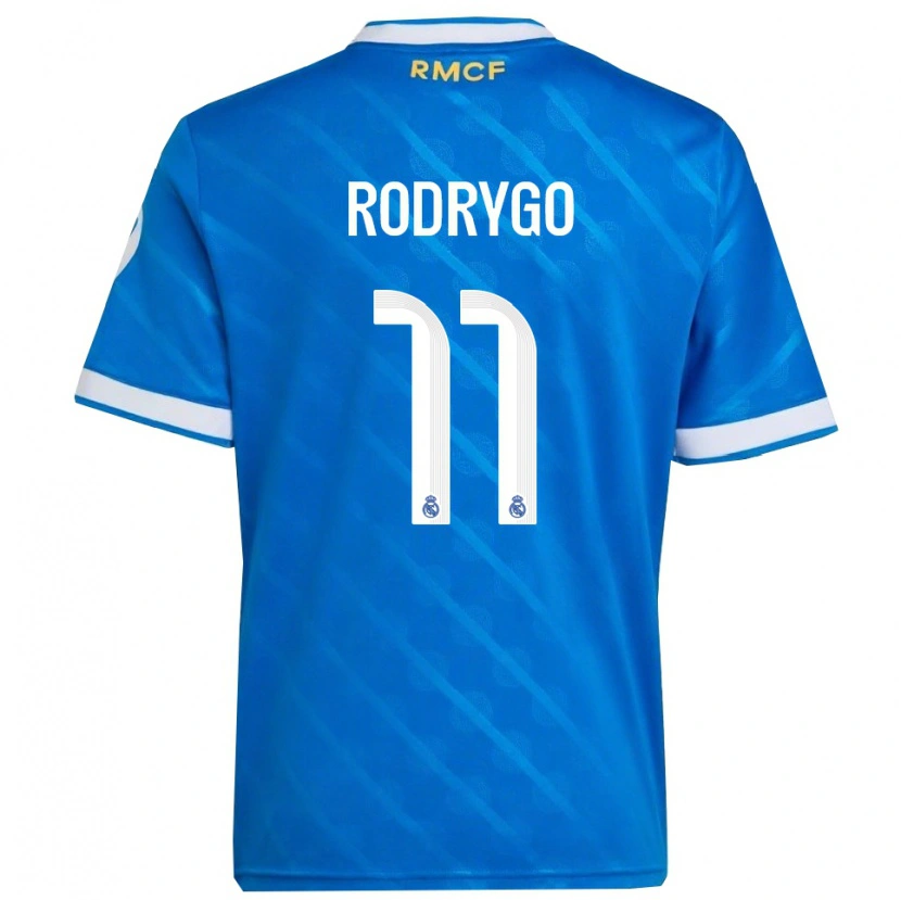 Danxen Enfant Maillot Rodrygo #11 Bleu Blanc Troisieme 2025/26 T-Shirt