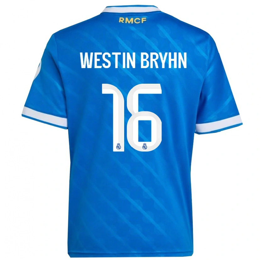 Danxen Enfant Maillot Leon Westin Bryhn #16 Bleu Blanc Troisieme 2025/26 T-Shirt
