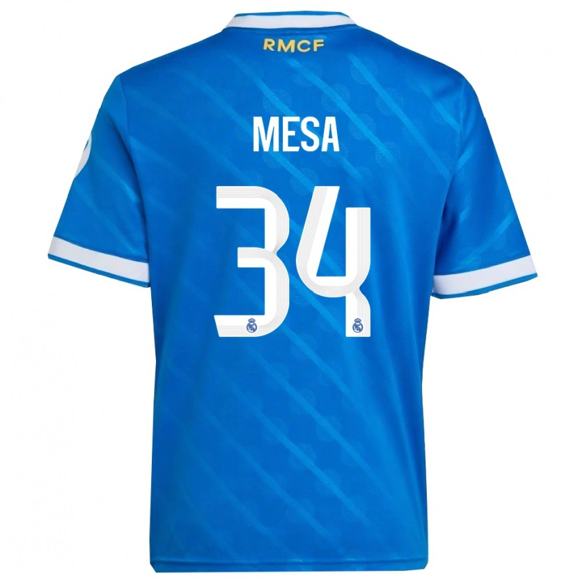 Danxen Enfant Maillot Óscar Mesa #34 Bleu Blanc Troisieme 2025/26 T-Shirt