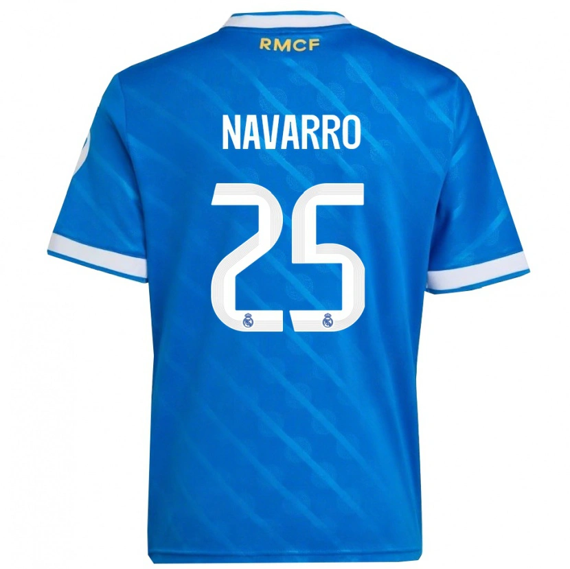 Danxen Enfant Maillot Javier Navarro #25 Bleu Blanc Troisieme 2025/26 T-Shirt