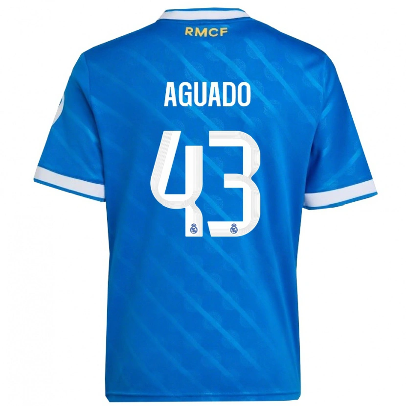 Danxen Enfant Maillot Diego Aguado #43 Bleu Blanc Troisieme 2025/26 T-Shirt