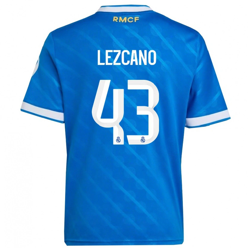 Danxen Enfant Maillot Álvaro Lezcano #43 Bleu Blanc Troisieme 2025/26 T-Shirt