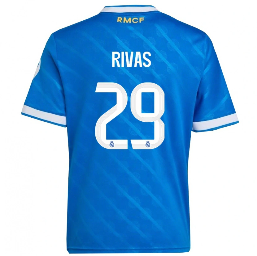 Danxen Enfant Maillot Mario Rivas #29 Bleu Blanc Troisieme 2025/26 T-Shirt