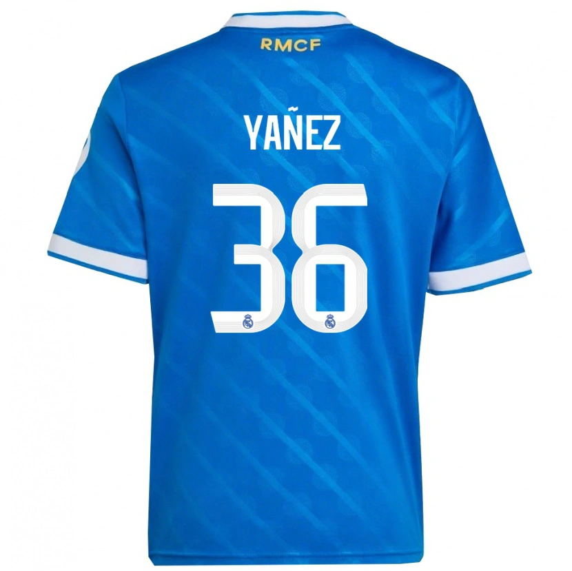 Danxen Enfant Maillot Daniel Yáñez #36 Bleu Blanc Troisieme 2025/26 T-Shirt