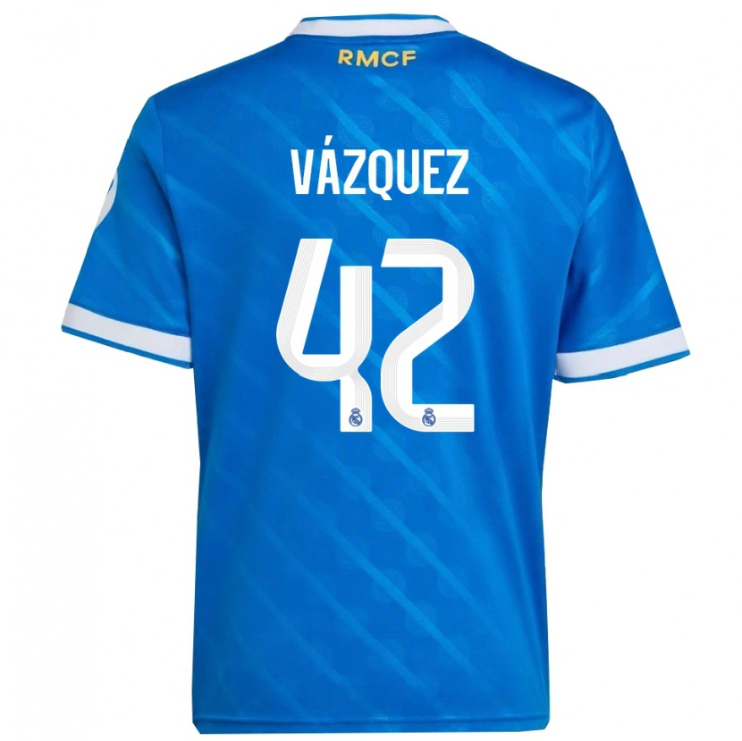 Danxen Enfant Maillot Erik Vázquez #42 Bleu Blanc Troisieme 2025/26 T-Shirt