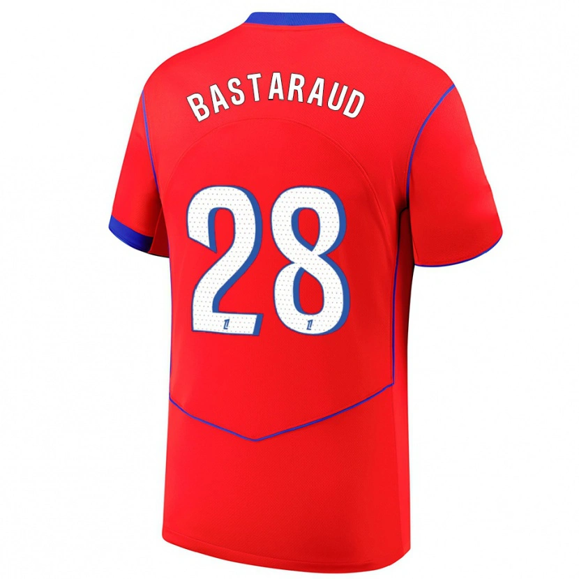 Danxen Enfant Maillot Yanis Bastaraud #28 Rouge Bleu Blanc Troisieme 2025/26 T-Shirt
