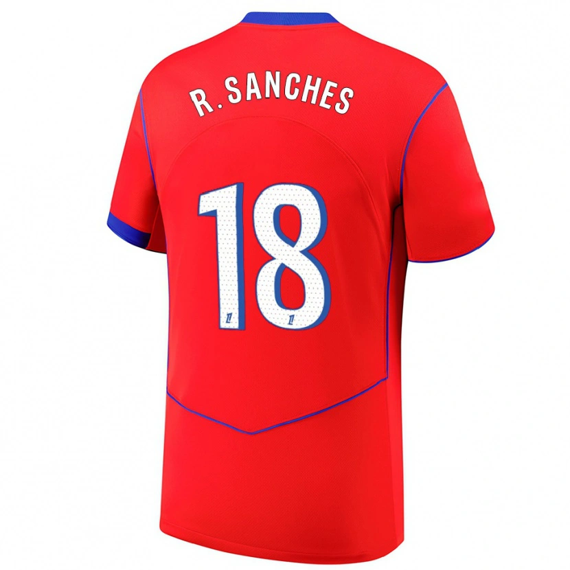 Danxen Enfant Maillot Renato Sanches #18 Rouge Bleu Blanc Troisieme 2025/26 T-Shirt