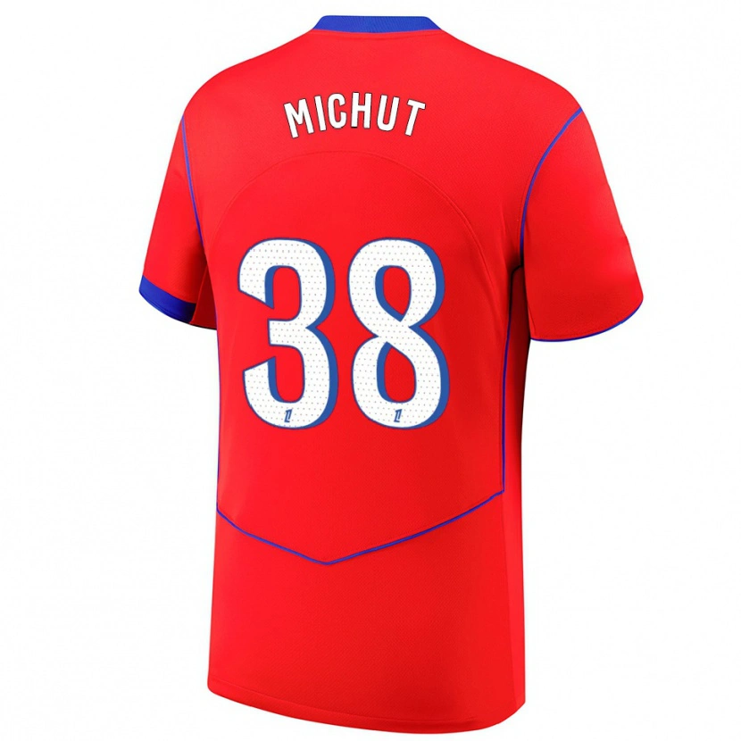 Danxen Enfant Maillot Edouard Michut #38 Rouge Bleu Blanc Troisieme 2025/26 T-Shirt
