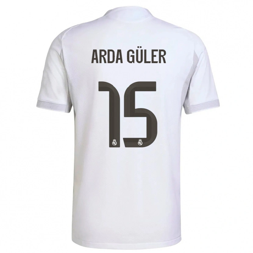 Danxen Homme Maillot Arda Güler #15 Blanc Jaune Tenues Domicile 2025/26 T-Shirt