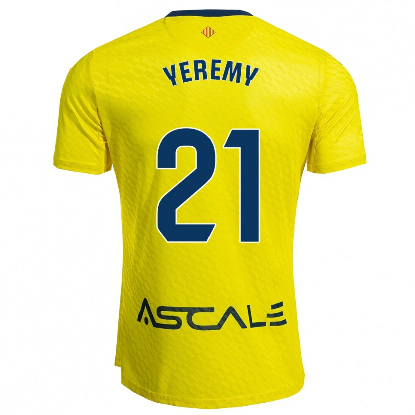 Danxen Homme Maillot Yéremy Pino #21 Jaune Marine Tenues Domicile 2025/26 T-Shirt