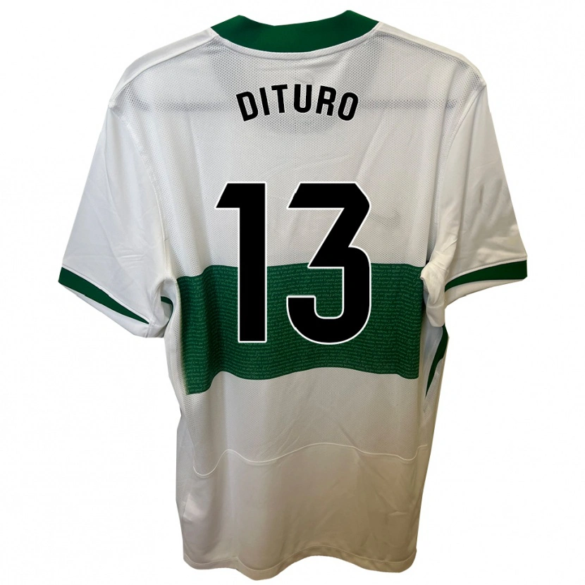 Danxen Homme Maillot Matías Dituro #13 Blanc Vert Tenues Domicile 2025/26 T-Shirt