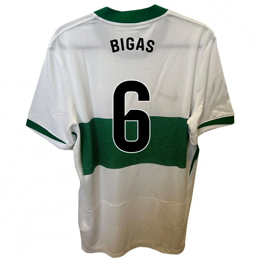 Danxen Homme Maillot Pedro Bigas #6 Blanc Vert Tenues Domicile 2025/26 T-Shirt
