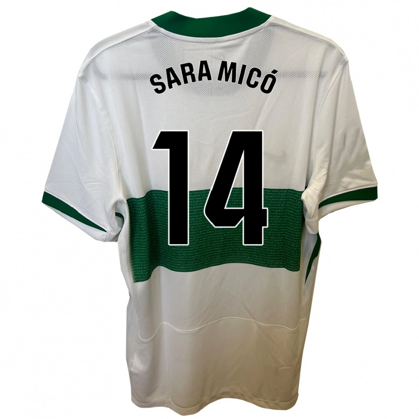 Danxen Homme Maillot Sara Micó Soler #14 Blanc Vert Tenues Domicile 2025/26 T-Shirt