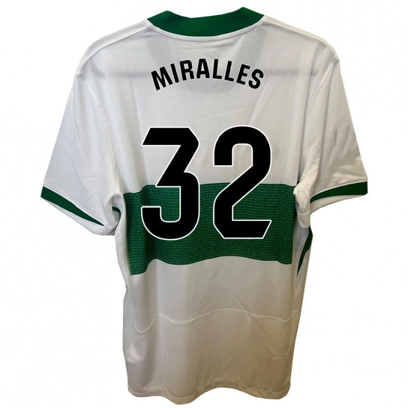 Danxen Homme Maillot Álvaro Miralles #32 Blanc Vert Tenues Domicile 2025/26 T-Shirt