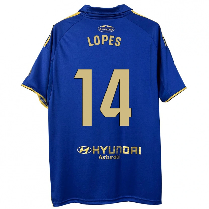 Danxen Homme Maillot Adrián Lopes #14 Bleu Or Tenues Domicile 2025/26 T-Shirt