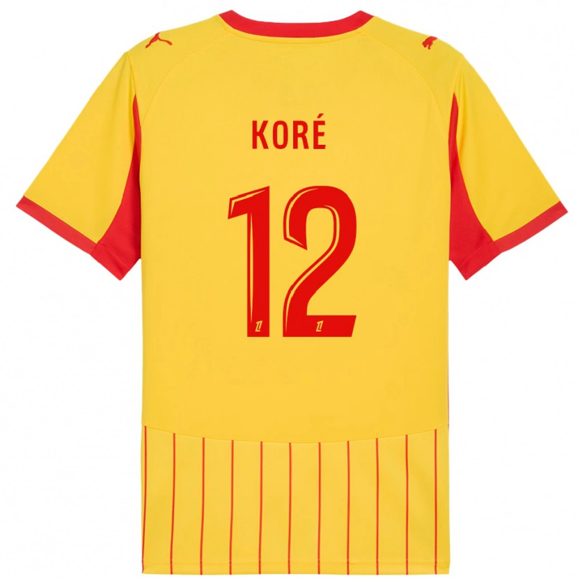 Danxen Homme Maillot Mathis Koré #12 Jaune Rouge Tenues Domicile 2025/26 T-Shirt