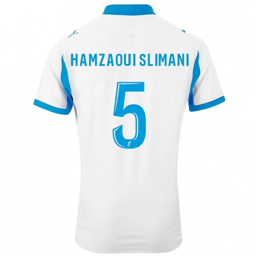 Danxen Homme Maillot Hilan Hamzaoui Slimani #5 Blanc Bleu Ciel Tenues Domicile 2025/26 T-Shirt
