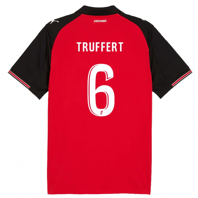 Danxen Homme Maillot Florian Truffert #6 Rouge Noir Tenues Domicile 2025/26 T-Shirt