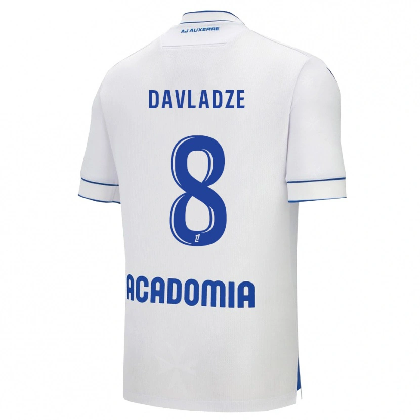 Danxen Homme Maillot Luca Davladze #8 Blanc Bleu Tenues Domicile 2025/26 T-Shirt