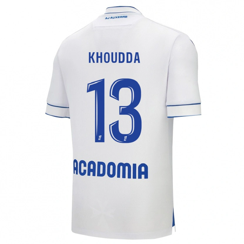 Danxen Homme Maillot Youssef Khoudda #13 Blanc Bleu Tenues Domicile 2025/26 T-Shirt