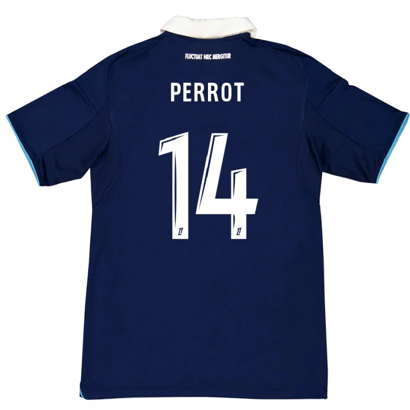 Danxen Homme Maillot Mattéo Perrot #14 Bleu Foncé Blanc Tenues Domicile 2025/26 T-Shirt