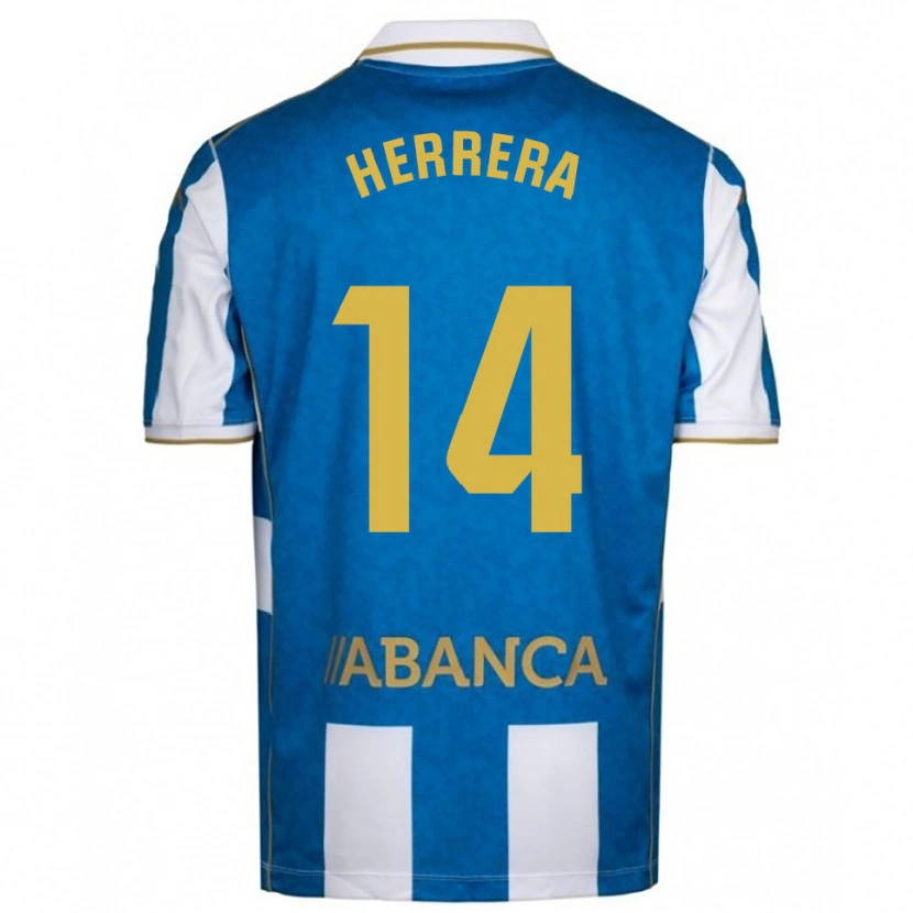 Danxen Homme Maillot Cristian Herrera #14 Blanc Bleu Tenues Domicile 2025/26 T-Shirt
