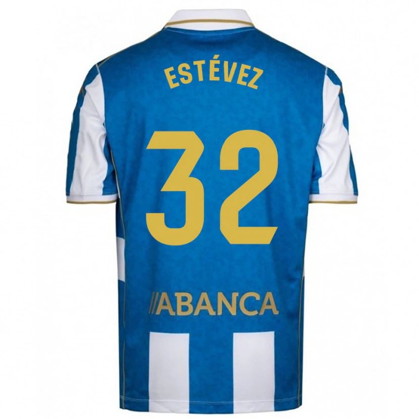 Danxen Homme Maillot Dani Estévez #32 Blanc Bleu Tenues Domicile 2025/26 T-Shirt