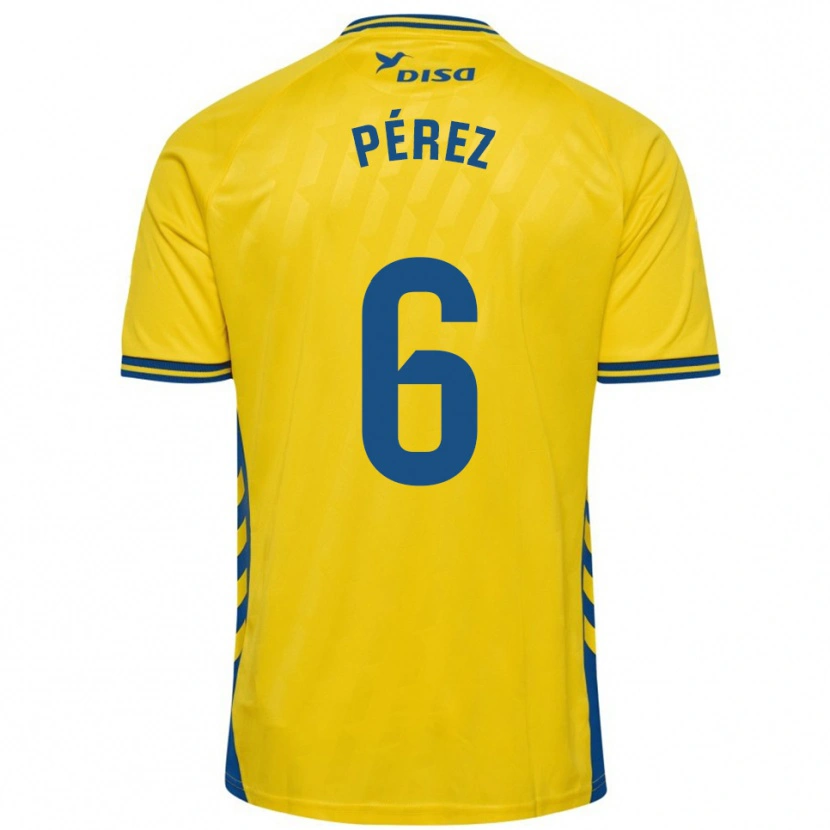Danxen Homme Maillot Yoni Pérez #6 Jaune Bleu Tenues Domicile 2025/26 T-Shirt