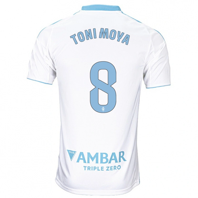 Danxen Homme Maillot Toni Moya #8 Blanc Bleu Ciel Tenues Domicile 2025/26 T-Shirt