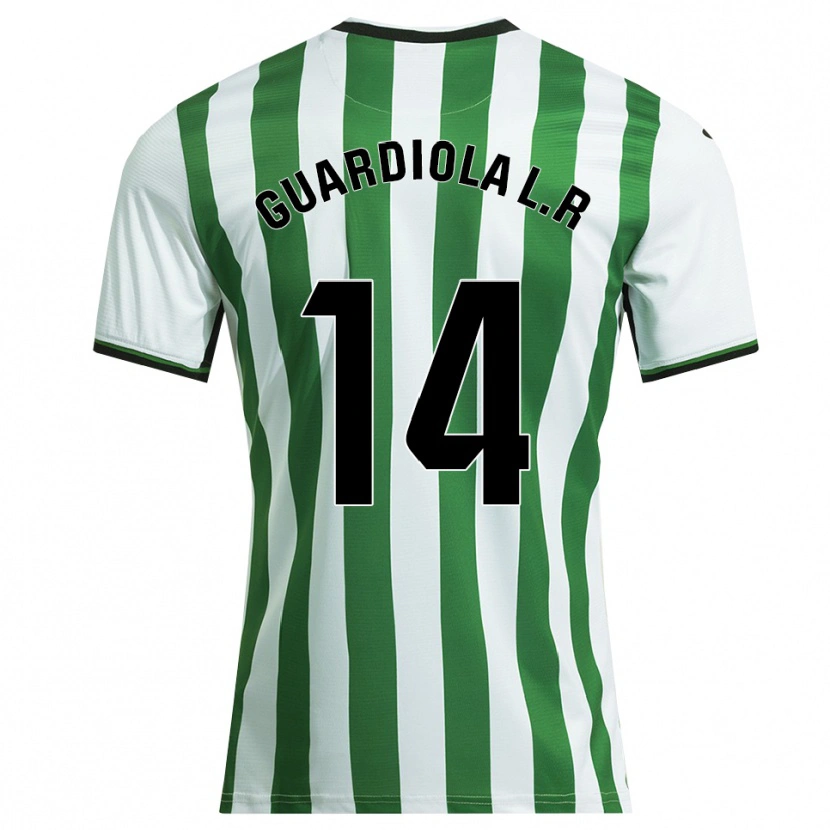 Danxen Homme Maillot Sergi Guardiola #14 Blanc Vert Tenues Domicile 2025/26 T-Shirt