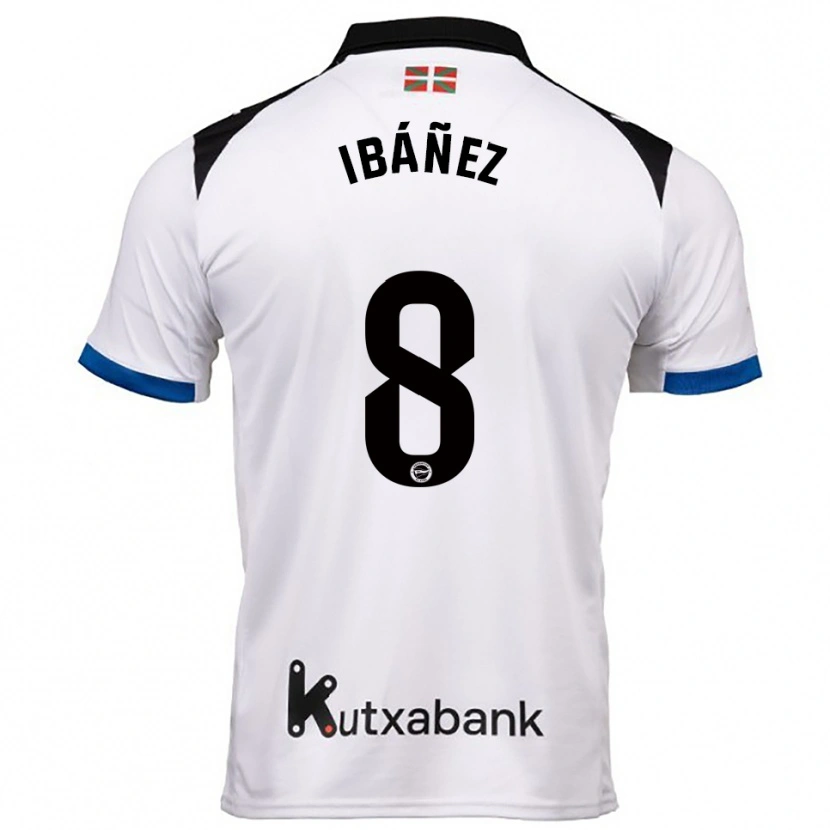 Danxen Homme Maillot Pablo Ibáñez #8 Blanc Bleu Tenues Extérieur 2025/26 T-Shirt