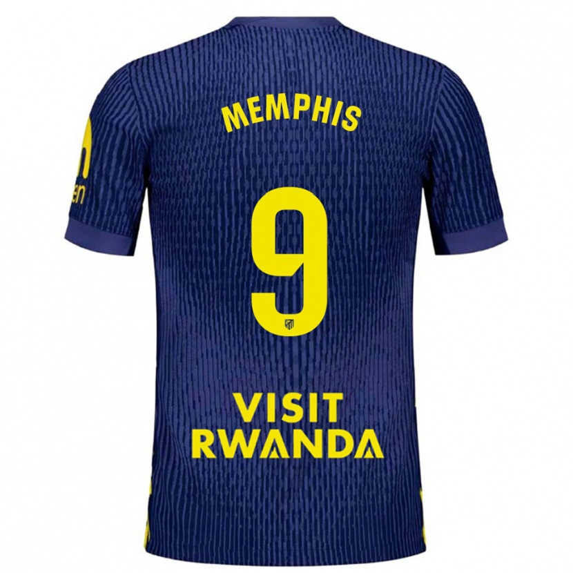 Danxen Homme Maillot Memphis Depay #9 Marine Jaune Tenues Extérieur 2025/26 T-Shirt